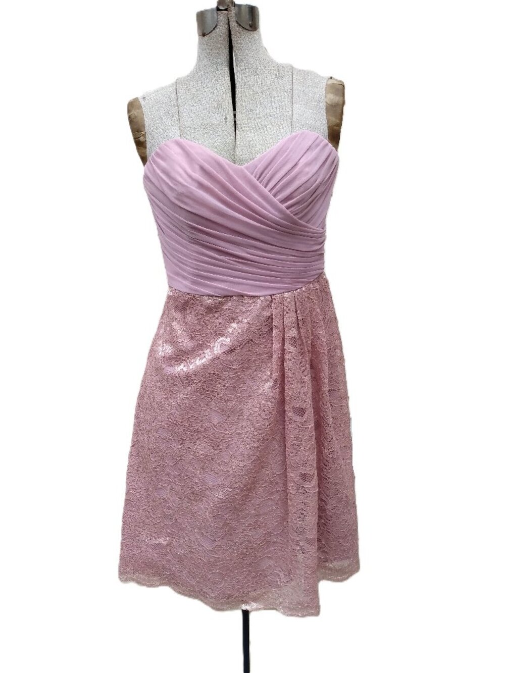 Pink Lace Formal Dress David's Bridal Size 4 Rose Gold Strapless